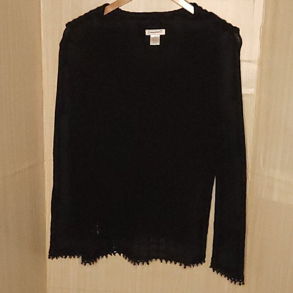 Tommy Bahama Black Hooded V Neck Summer Sweater Beaded Trim Medium